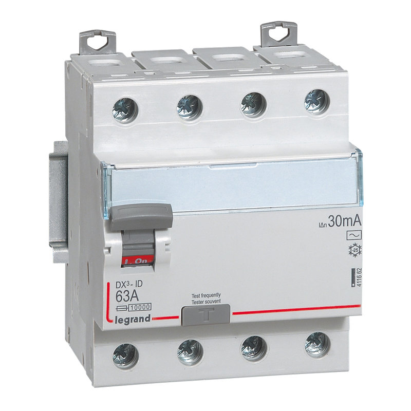 [LEG-411662] Interrupteur differentiel Dx³-Id Arrivée Haut/Départ Bas Vis 4P 400V~ 63A T legrand 411662
