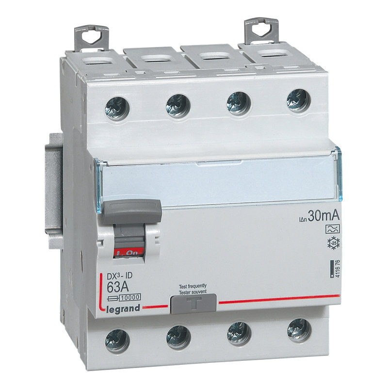 [LEG-411676] Legrand 411676 - Interrupteur différentiel DX³-ID haut/bas vis - 4P 400V~ 63A typeA 30mA - 4 mod