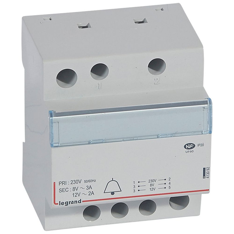 [LEG-413092] Legrand 413092 - Transformateur pour sonnerie 230V vers 12V ou 8V - 24VA - 4 modules