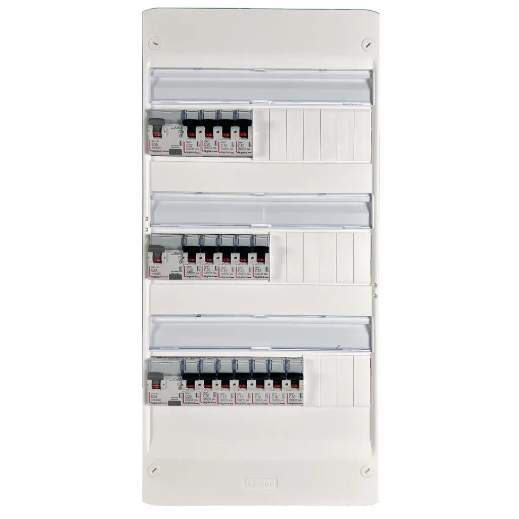 [LEG-TAMC3R1] Tableau monté cablé 3 rangées 3 id 63a+22 disjoncteurs+porte