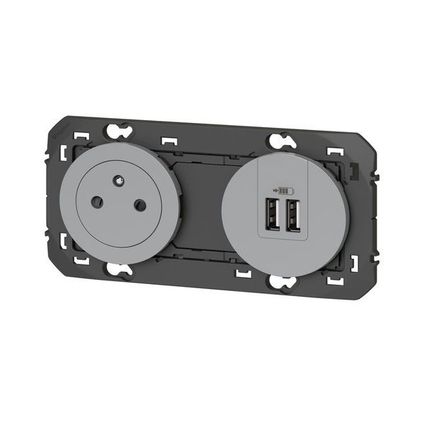 Prise 2P+T Surfaces + Chargeur 2 Usb Type-A Dooxie 3A Précâb legrand 600442