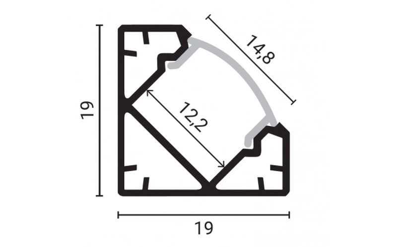 [RUB-PR-34B] Profilé Triangle Blanc Avec Diffuseur Opal 2M