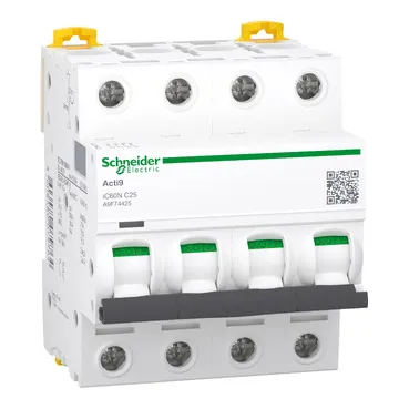 [SCH-A9F74425] Disjoncteur, Acti9 iC60N, 4P, 25 A, courbe C, 6000 A Ref EU A9F77425