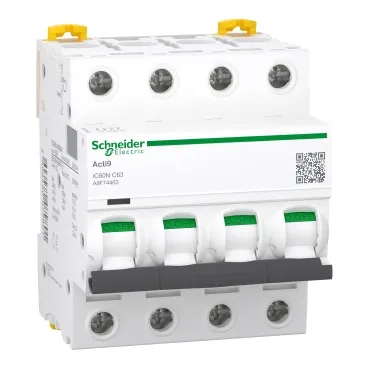 [SCH-A9F74463] Disjoncteur, Acti9 iC60N, 4P, 63 A, courbe C, 6000 A Ref EU A9F77463