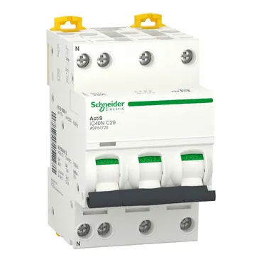[SCH-A9P54720] Disjoncteur, Acti9 IC40N, 3P+N, 20A, Courbe C, 6000 A Ref EU A9P24720
