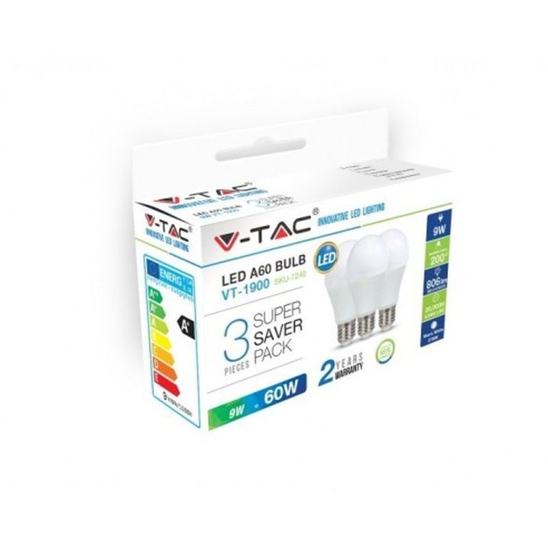 Ampoule led 9w E27 A60 827 806lm blanc chaud lot de 3