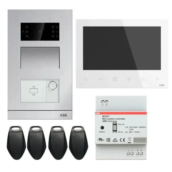 [ABB-M20421-02] Kit Vidéo-Mini OS Saillie-1 Appel-Badge-Ecran 7 Pouces Blanc