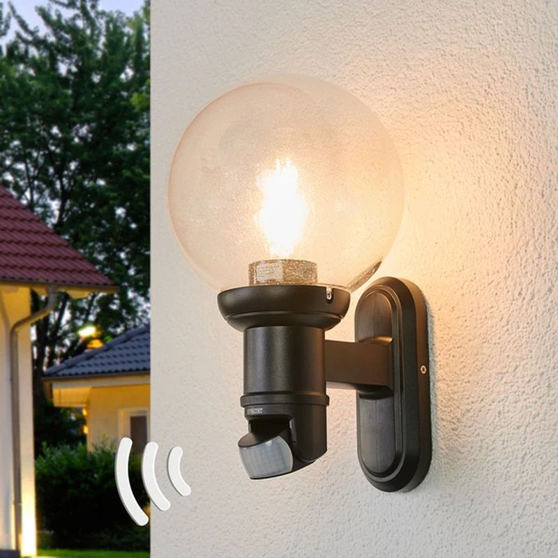 Applique boule murale noire avec detecteur