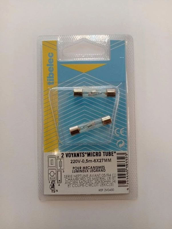 Voyants micro tube; 220v 0,5m 6x27mm