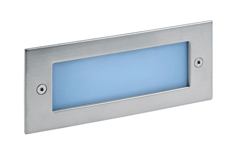 ARIC 0515 - Dino - Encastré De Mur Extérieur Ip65 Ik07 Led Bleu Pour Balisage, Face Inox 304