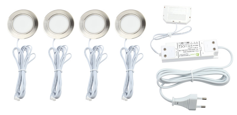 ARIC 51849 - Kit Meubled 2 24V - Encastrés Ip44 Rond Fixe Alu, Led 9W Cct 3-4-5000K 4X200Lm