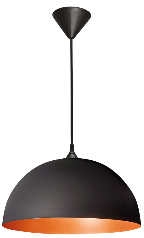 [ARIC-4210] ARIC 4210 - Como - Suspension E27 60W Max, Ø335Mm, Acier Noir/Int.Cuivré, Ampoule Non Incl.