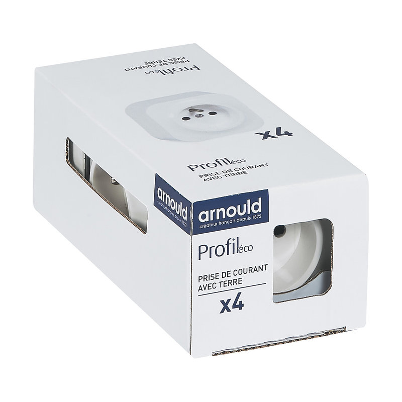 [ARN-95027] Arnould 95027 - Lot de 4 prises de courant saillie avec terre Profil Eco complet - blanc