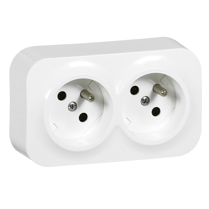 [ARN-54205] Arnould 54205 - Double prise de courant horizontale avec terre saillie Profil Eco - Blanc