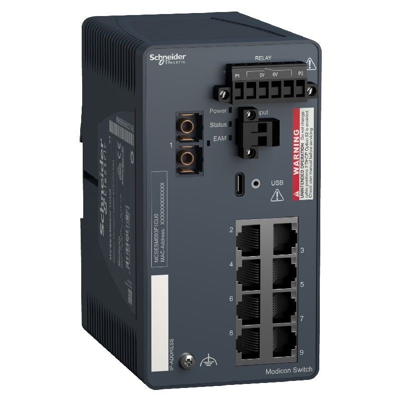 Modicon Switch administré - 8 ports cuivre &amp; 1 por MCSESM093F1CU0
