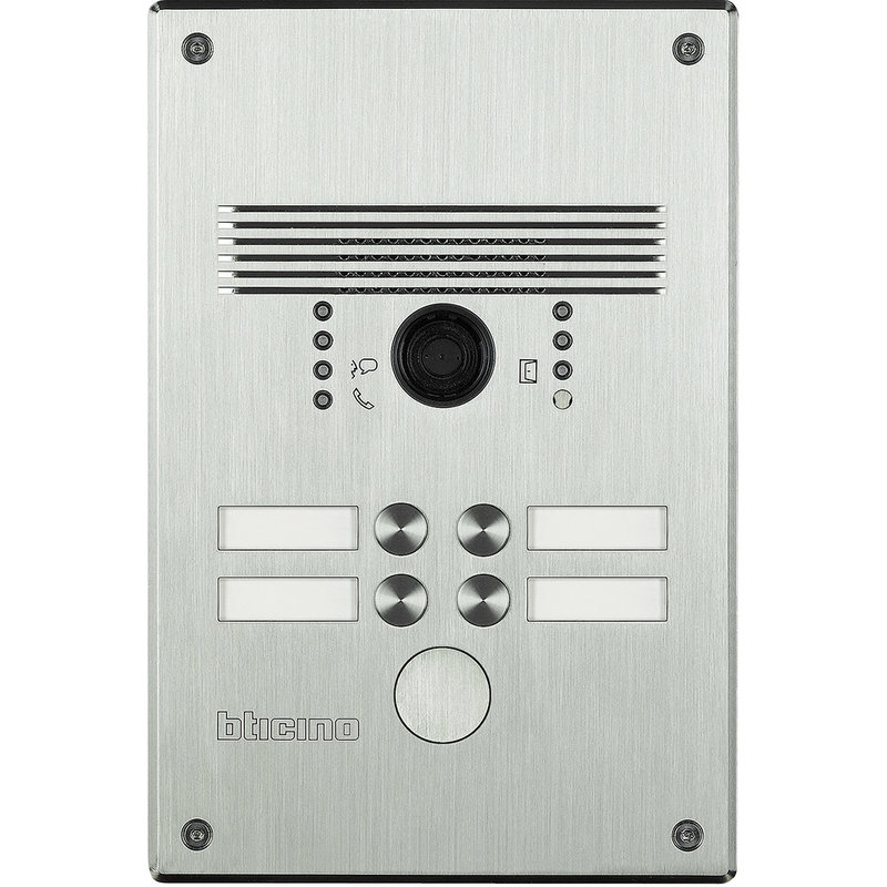 [BTI-308011] Bticino 308011 - Platine antivandale à bouton poussoir Linea 300 pour 2 à 4 appels façade Inox