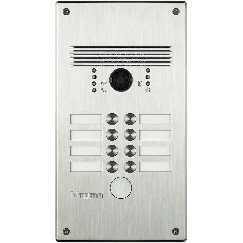 [BTI-308012] Bticino 308012 - Platine monobloc antivandale bouton poussoir Linea 300 -5 à 8 appels façade Inox