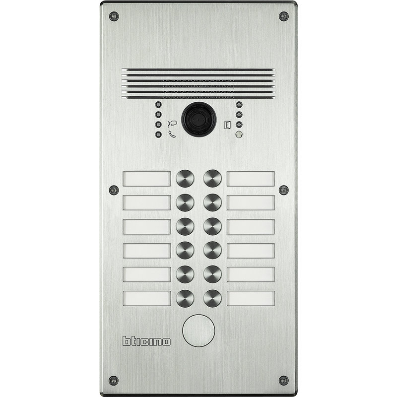 [BTI-308013] Bticino 308013 - Platine antivandale à bouton poussoir Linea 300 pour 9 à 12 appels façade Inox