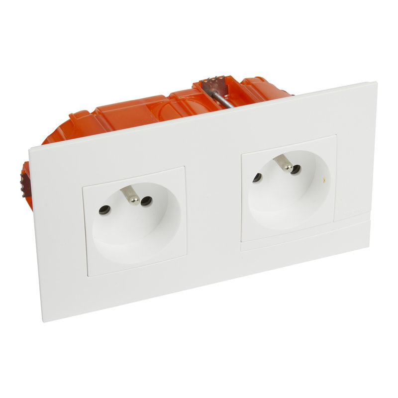 [BTI-BTAL22DK] Bticino BTAL22DK - Double prise de courant précâblée complet et boite d'encastrement - Neige