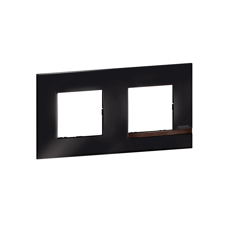 [BTI-BTAL9ON2] Bticino BTAL9ON2 - Plaque Altège Déco 2 postes Onyx - noir brillant avec liseré bois foncé