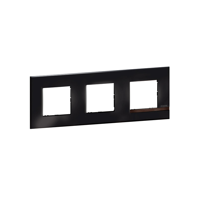 [BTI-BTAL9ON3] Bticino BTAL9ON3 - Plaque Altège Déco 3 postes Onyx - noir brillant avec liseré bois foncé