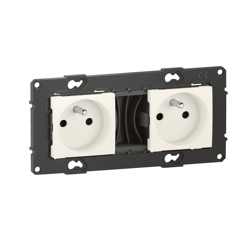 [BTI-BTAL22DD] Bticino BTAL22DD - Double prise de courant précâblée Altège 16A bornes automatiques -finition Neige