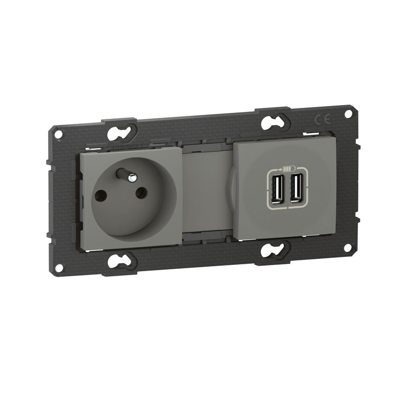 [BTI-BTAL31CD] Bticino BTAL31CD - Prise de courant 16A + prise 2 USB 2,4A précâblées Altège - finition Nuage