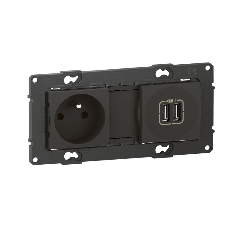[BTI-BTAL31SD] Bticino BTAL31SD - Prise de courant 16A + prise 2 USB 2,4A précâblées Altège - finition Nuit