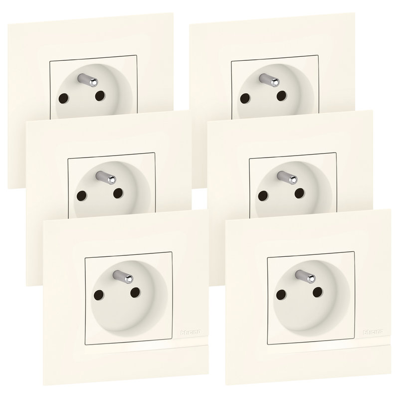 [BTI-BTAL62DL] Bticino BTAL62DL - Lot de 6 prises de courant avec terre Altège complet - finition Neige
