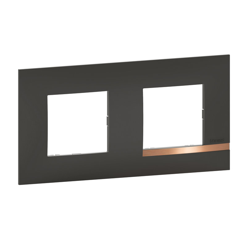 [BTI-BTAL9NC2] Bticino BTAL9NC2 - Plaque Altège Mezzo 2 postes Note cuivrée - noir satiné avec liseré effet cuivre