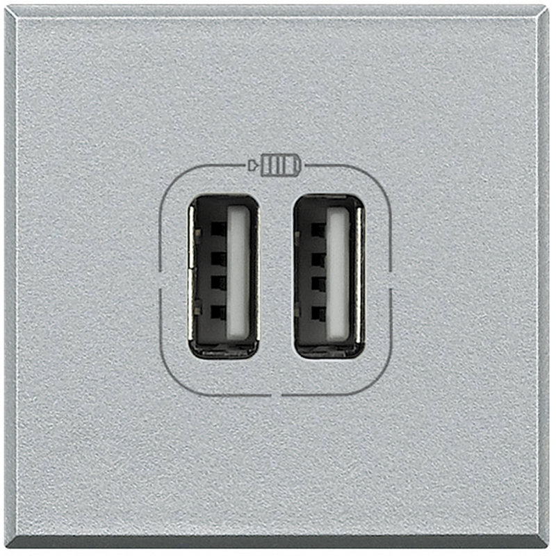 [BTI-HC4285C2] Bticino HC4285C2 - Chargeur USB double Axolute 5V 230V 3A - finition Alu - 2 modules