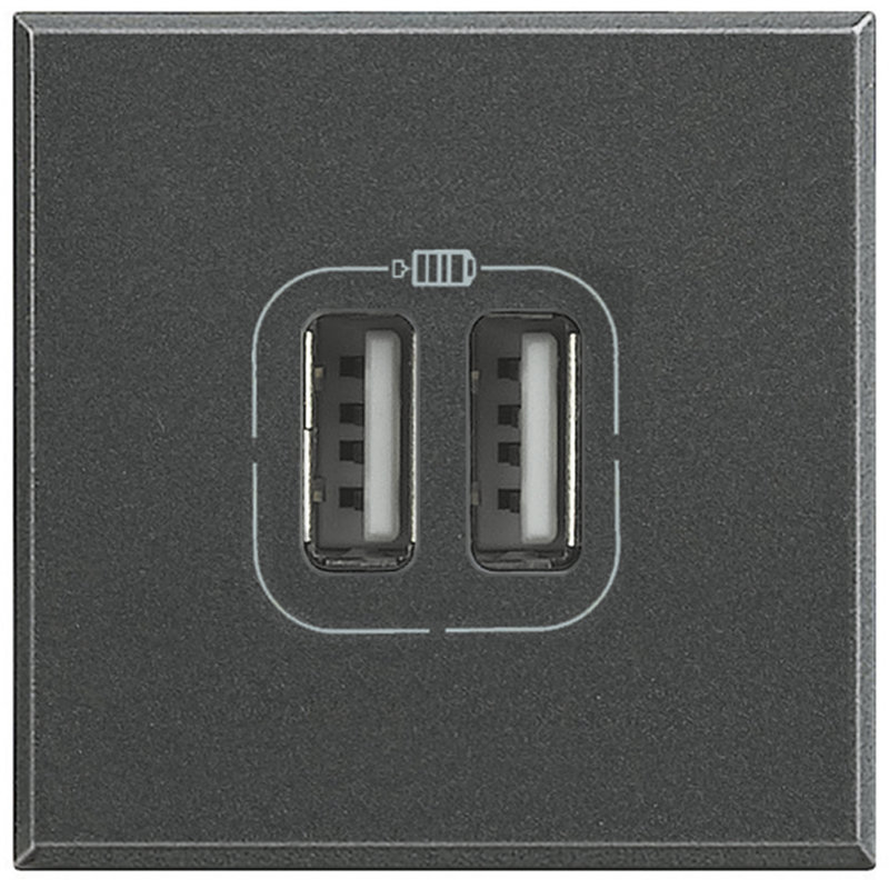 [BTI-HS4285C2] Bticino HS4285C2 - Chargeur USB double type-A Axolute 5V 230V 3A - finition Anthracite - 2 modules