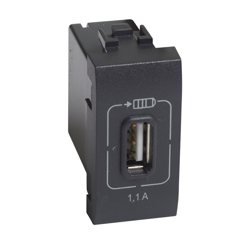 [BTI-BTL4285C1] Bticino BTL4285C1 - Chargeur USB simple Type-A Livinglight 1,1A - 1 module - finition Anthracite