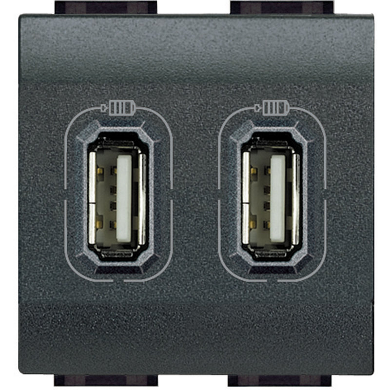 [BTI-L4285C2] Bticino L4285C2 - Chargeur 2 USB Type-A 3A 5V= Livinglight - Anthracite - 2 modules