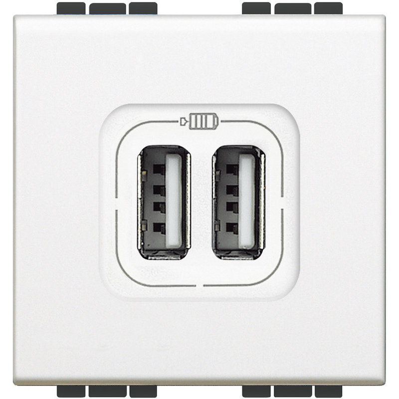 [BTI-N4285C2] Bticino N4285C2 - Chargeur 2 USB Type-A 3A 5V= Livinglight - Blanc - 2 modules