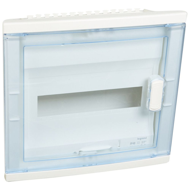 Legrand 001521 - Coffret modulaire encastré 1 rangée 12+2 mod -porte isolante galbée transparente