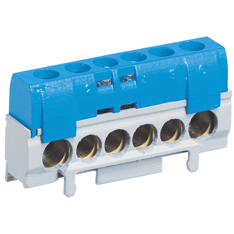 Legrand 004815 - Bornier de répartition IP2X neutre - connexion 10mm²-35mm² - bleu longueur 62mm