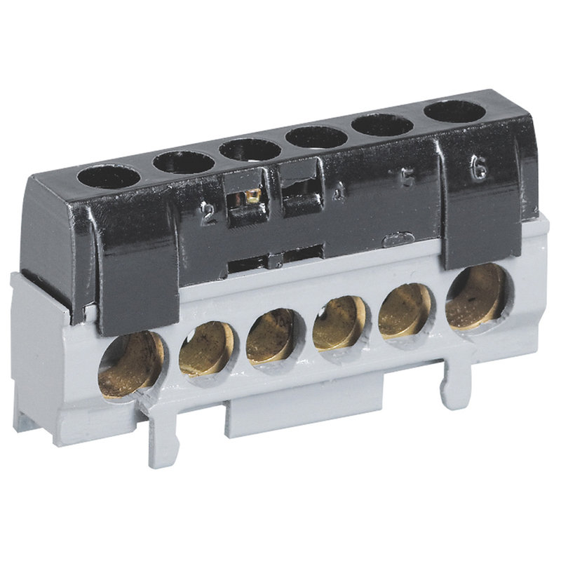 Legrand 004816 - Bornier de répartition IP2X phase - 1 connexion 10-35mm² - noir - longueur 62mm