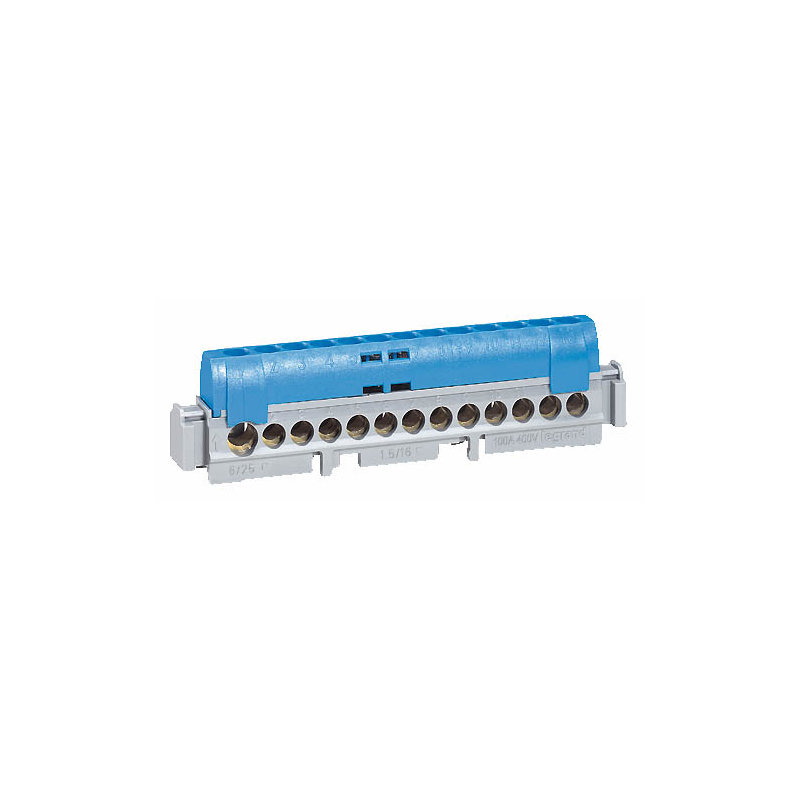 Legrand 004846 - Bornier de répartition isolé IP2X neutre - 1 connexion 6-25mm² -bleu -long.176mm
