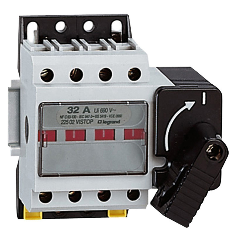 Legrand 022502 - Interrupteur-sectionneur Vistop 32A - 4P avec commande frontale et poignée noire