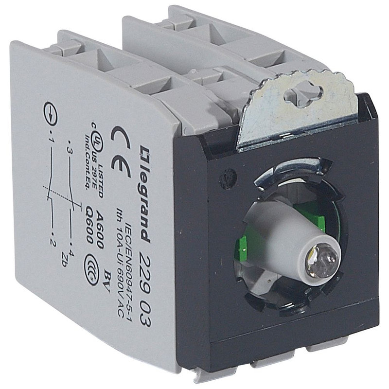 Legrand 022990 - Sous-ensemble bloc tête lum Osmoz raccordement à vis 230V~ 2contacts NO/NF blanc