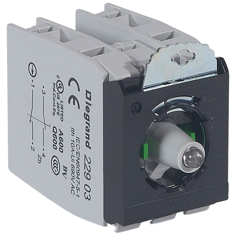 Legrand 022992 - Sous-ensemble bloc tête lum Osmoz raccordement à vis 230V~ 2 contacts NO/NF vert