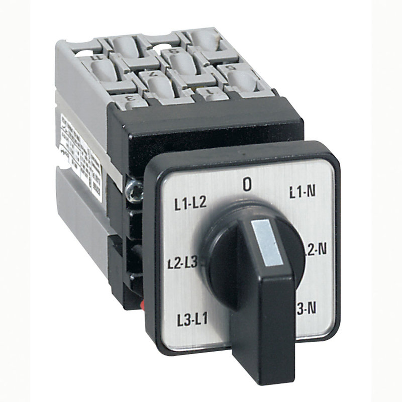 Legrand 023528 - Mini commutateur de mesure de voltmètre avec neutre - fixation Ø22 sur porte