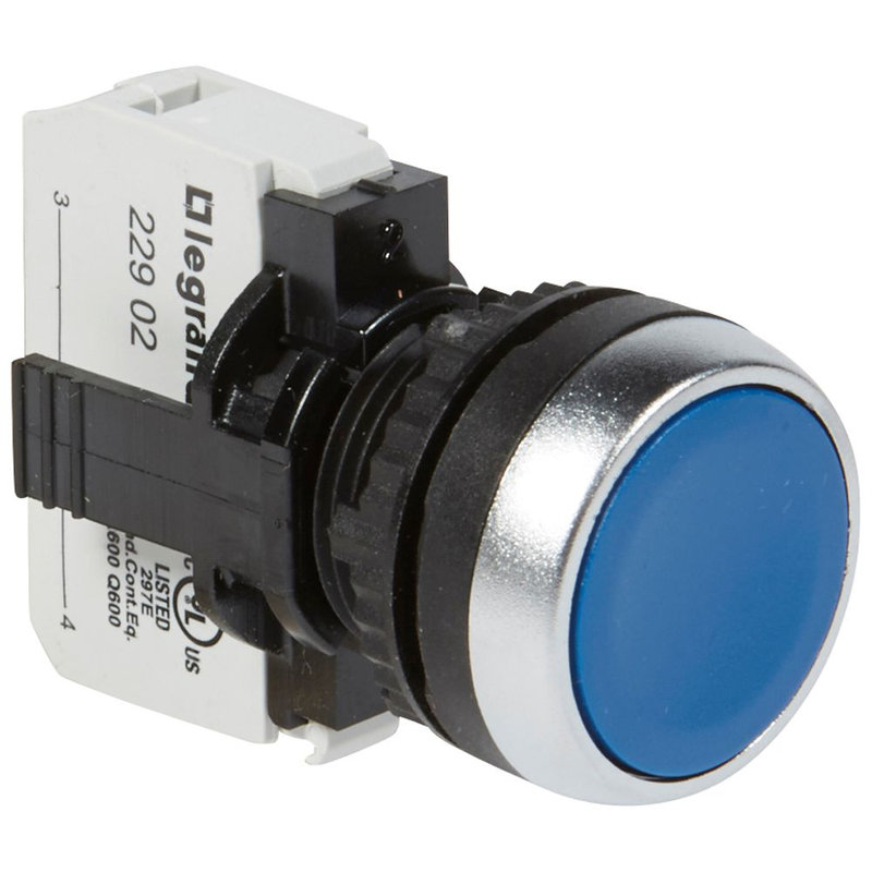 Legrand 023703 - Bouton non lumineux à impulsion affleurant IP69 Osmoz complet - bleu