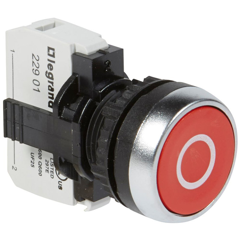 Legrand 023708 - Bouton non lumineux à impulsion affleurant IP69 Osmoz complet - rouge marqué O