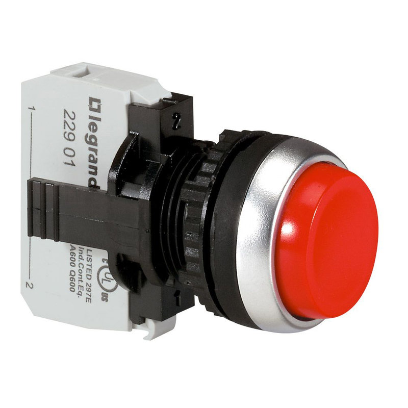 Legrand 023715 - Bouton non lumineux à impulsion dépassant IP69 Osmoz complet Ø22 - rouge