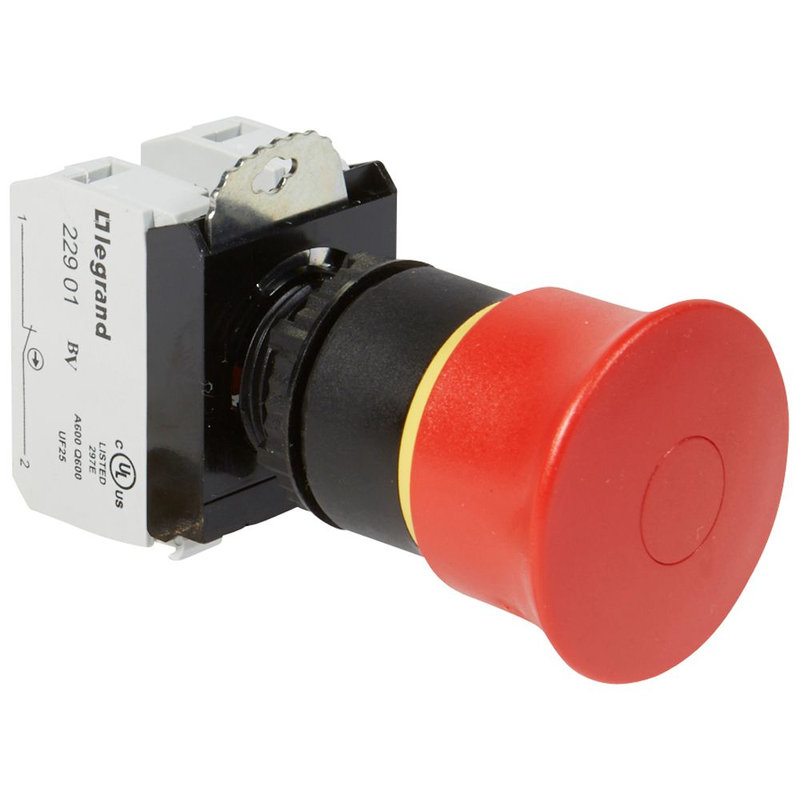 Legrand 023725 - Coup de poing à accrochage non lum Osmoz complet IP69 Ø40 EN 418 - pousser-tirer