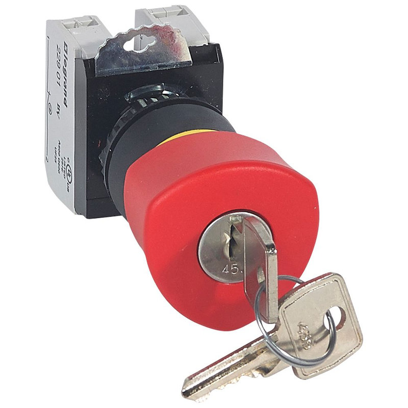Legrand 023727 - Coup de poing accrochage non lumineux Osmoz complet IP69 Ø40 EN 418 à clé -rouge