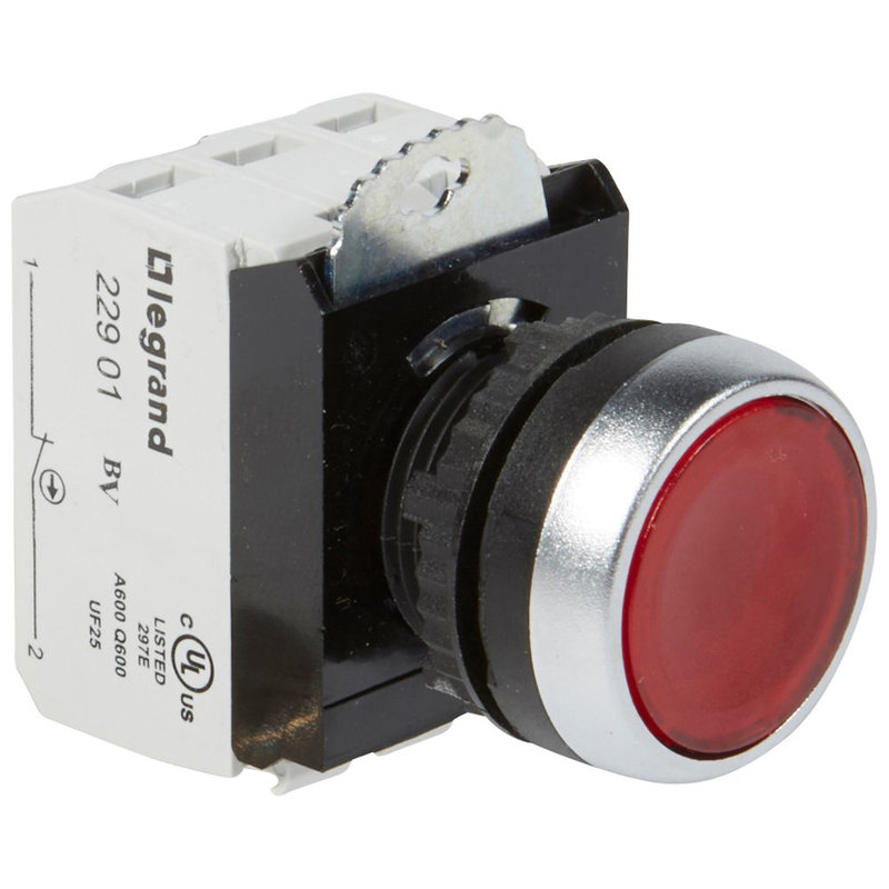Legrand 023751 - Bouton lum impulsion affleurant IP69 Osmoz complet rouge 12V à 24V