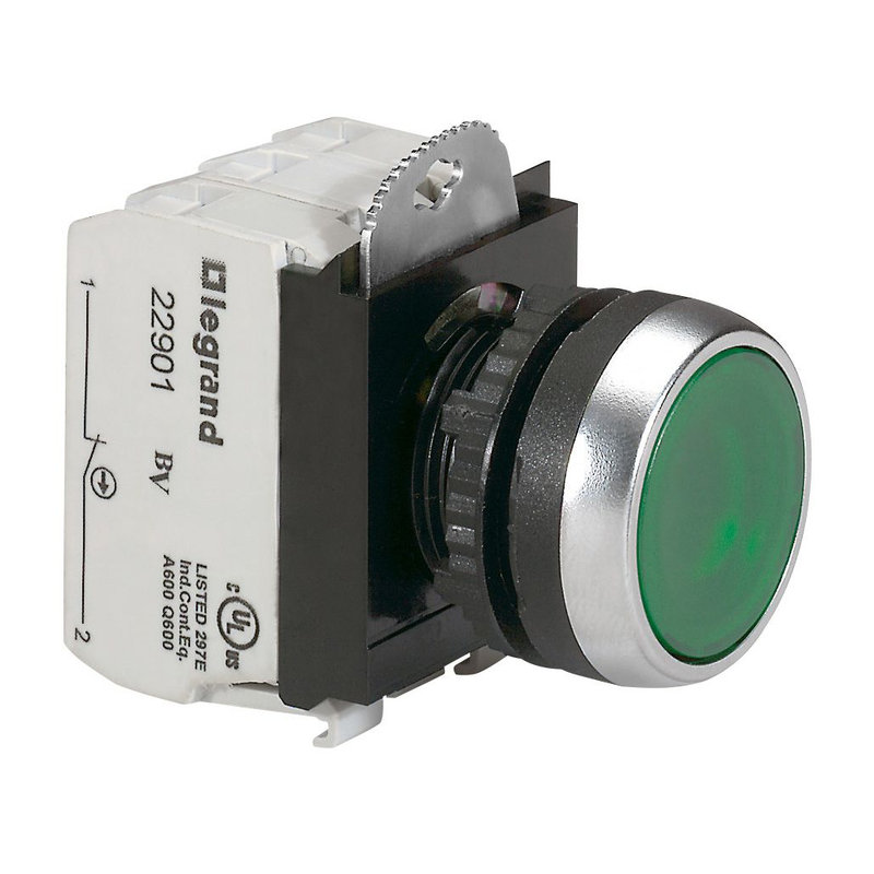 Legrand 023752 - Bouton lum impulsion affleurant IP69 Osmoz complet vert 12V à 24V